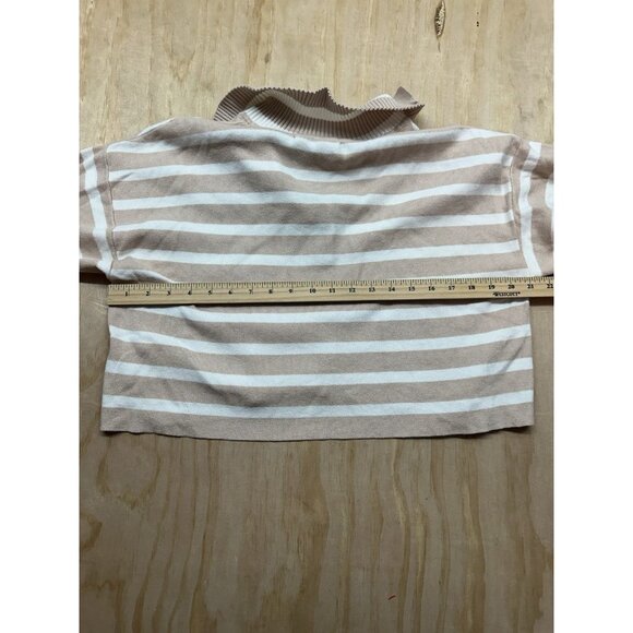 Anthropologie Women’s Oversized XS Cropped Sweater Tan White Striped Collar - Picture 5 of 7